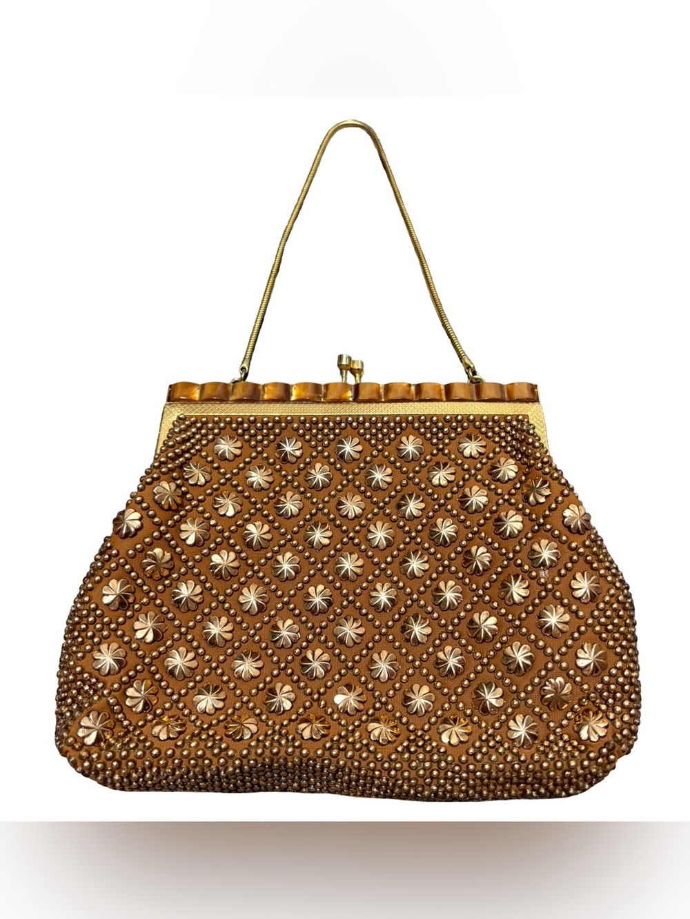 Vintage 1950s Hong Kong Gold Embellished Metal Frame Evening Bag